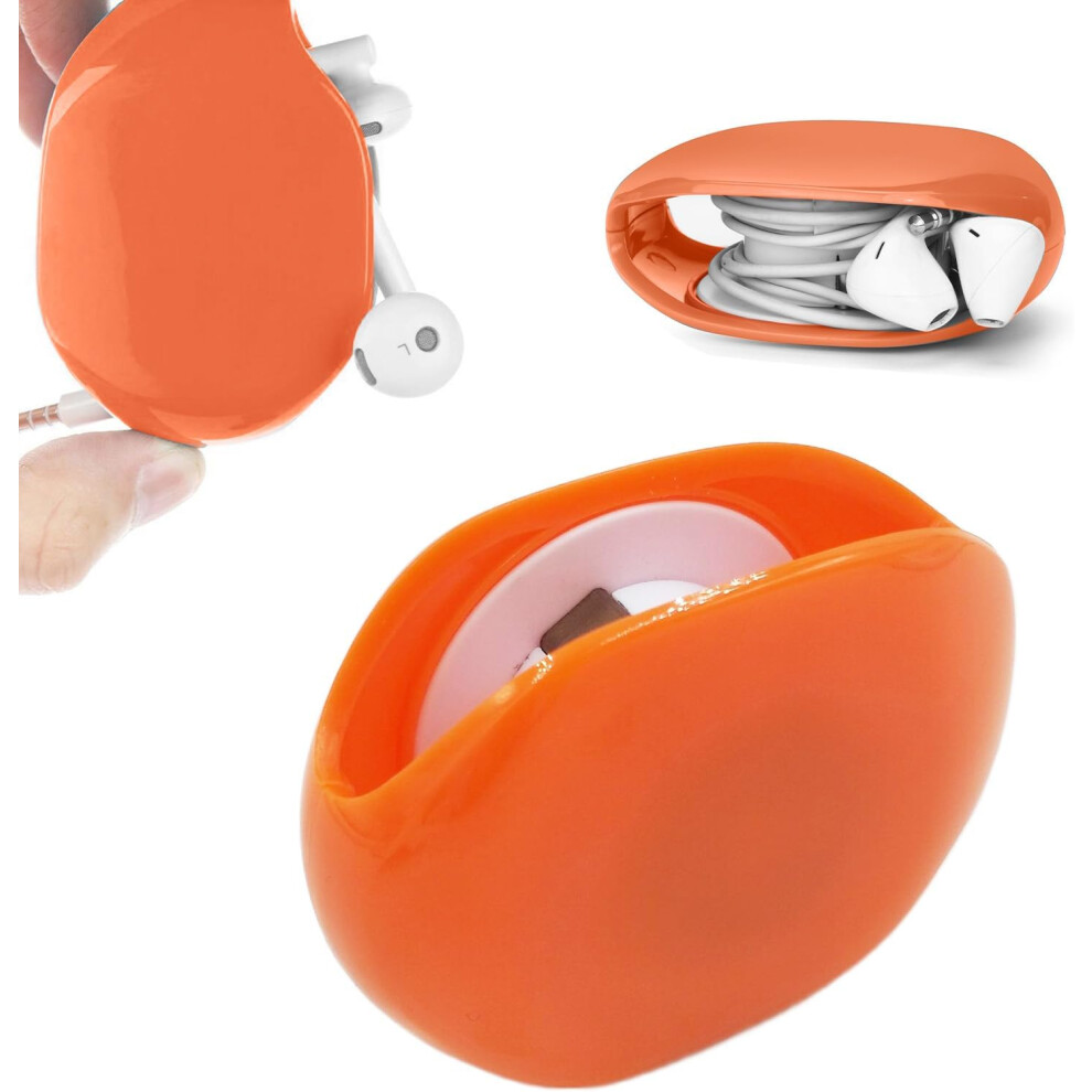(1, Orange) Automatic Cord Reel - Retractable Cable Organizer For Usb/Headphone/Data Cords, No More Tangles, Horizontal Self-Winding Wire Storage 749691456788