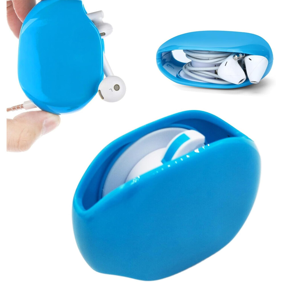(1, Blue) Automatic Cord Reel - Retractable Cable Organizer For Usb/Headphone/Data Cords, No More Tangles, Horizontal Self-Winding Wire Storage 749691456757