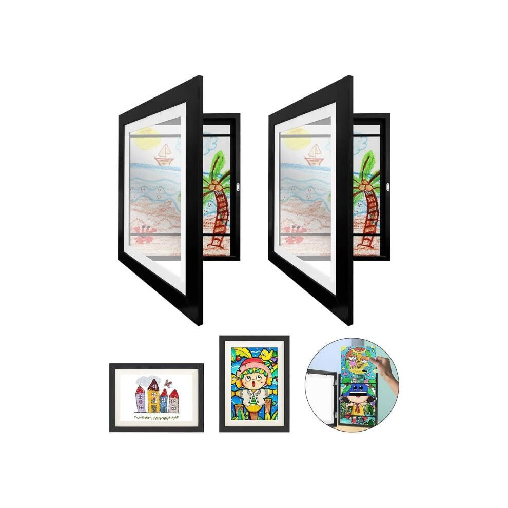 Lot de 2 cadres photo muraux en bois A4 avec charnières pour enfants