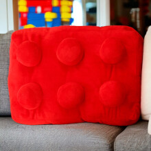 (Red) Building Brick Filled Cushion | Kids Play Room Decor | Gift For The Home Filled Cushions | Retro Home Fun | Playful Large Soft Toy Scatter Cushion
