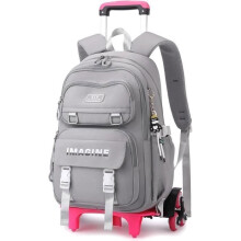 Cartable à roulettes - Primaire - Garçon - Tissu Oxford - 32x22x45 cm - Gris