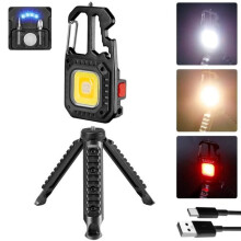 Lampe de travail - Porte-clés LED COB rechargeable, 7 modes, étanche, magnétique - Noir