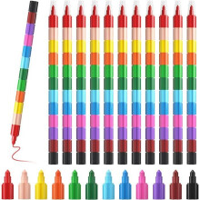 Lot de 12 crayons de couleur empilables pour enfants, crayons de cire empilables arc-en-ciel, cadeaux pour enfants, garçons et filles