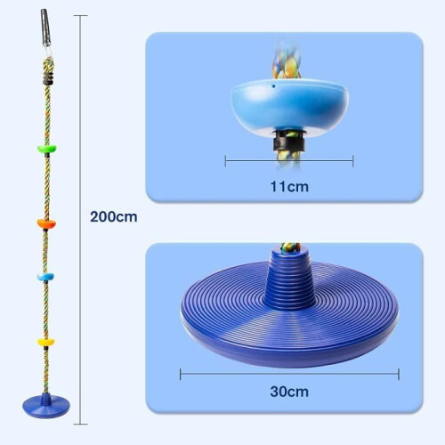 Balançoire à corde pour enfants - Bleu - Plateforme et siège à disque - Robuste et sûre 1