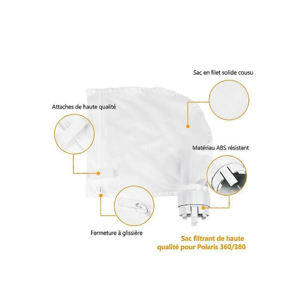 (As show, One size) 4 Pack Pool Cleaner Filter Bags Suitable for Polaris 360 and 380 Pool Cleaner Zipped and Adjustable Design in WhiteFor Polaris Fil