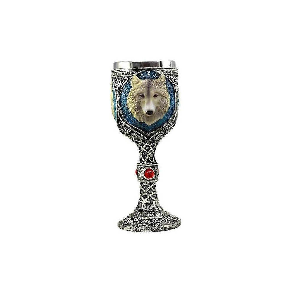(As Show, One Size) Remus Celtic Wolf Magic 7Oz Wine Chalice Goblet Cup, Halloween Series Bar Wine Glass Cocktail Glass, Stainless Steel Wat Blue/Gray