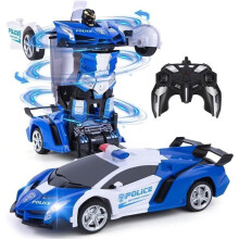 Jouet robotique - Transformers - Voiture télécommandée 2 en 1 - Bleu et blanc - Rechargeable par USB - À partir de 6 ans