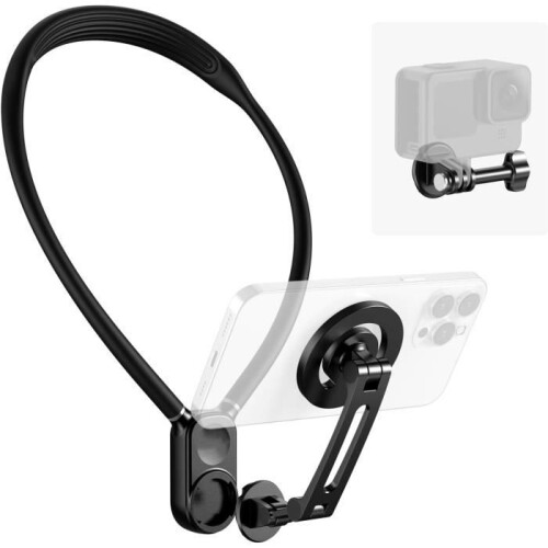 Sangle de cou magnétique pour caméra d'action et téléphone, support de cou compatible avec GoPro, DJI, Insta360, iPhone et Android