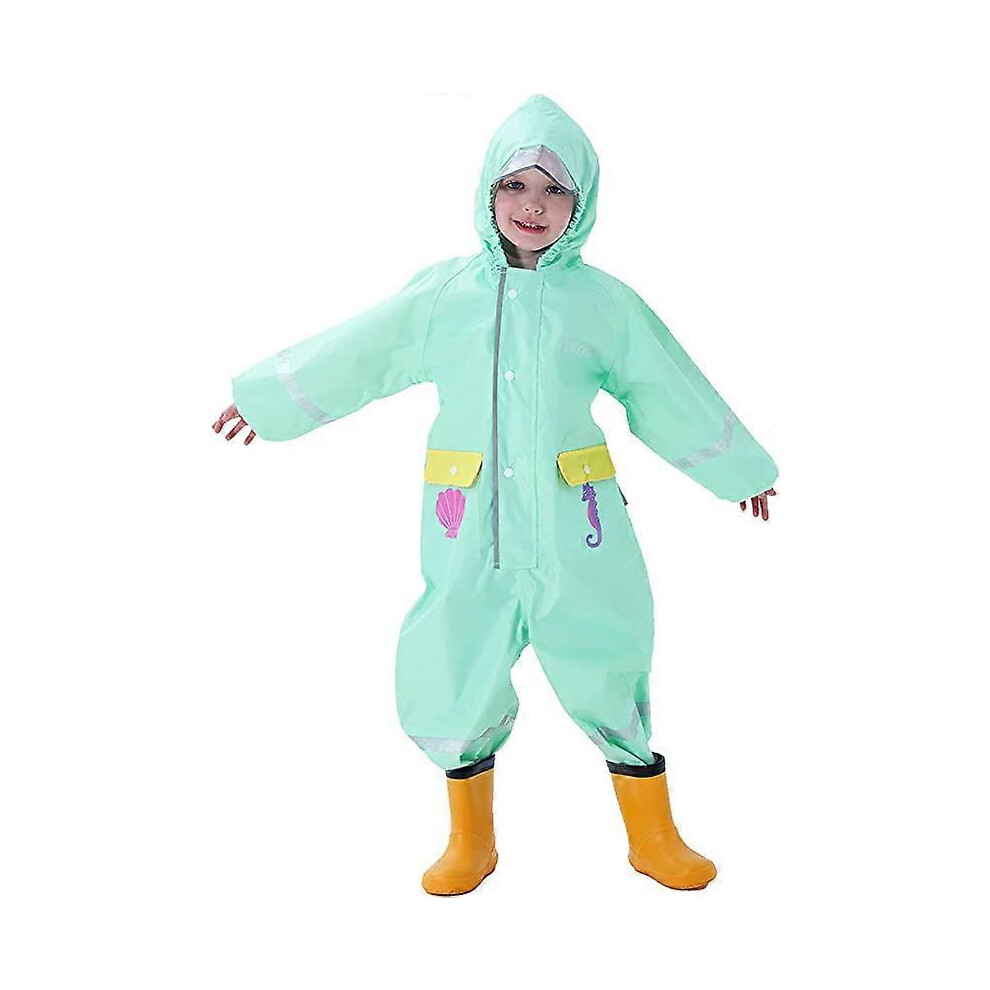 (As show, One size) Hooded Raincoat Kids Waterproof Poncho Lightweight Long Reflective Hiking Running Sports Cycling Raincoat Animal Print Unisex Girls Boys 1 2 3 4 5 6 7