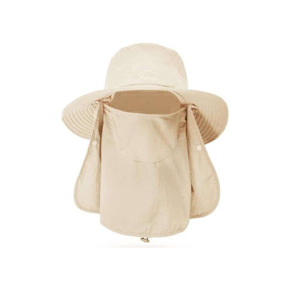 Chapeau de soleil pour femme - Chapeau de pêcheur pour femme - Protection UPF 50+ - Protection amovible pour le visage et le cou - Beige