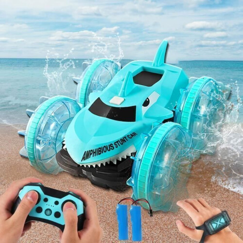 HUAJUN Bateau télécommandé pour enfants, voiture jouet amphibie, 2 en 1, rotation à 360°, voiture de dérive rapide 2,4 GHz, vitesse réglable, très adapté pour la terre et l'eau HUAJUN Bateau télécommandé pour enfants, voiture jouet amphibie, 2 en 1, rotation à 360°, voiture de dérive rapide 2,4 GHz, vitesse réglable, très adapté pour la terre et l'eau