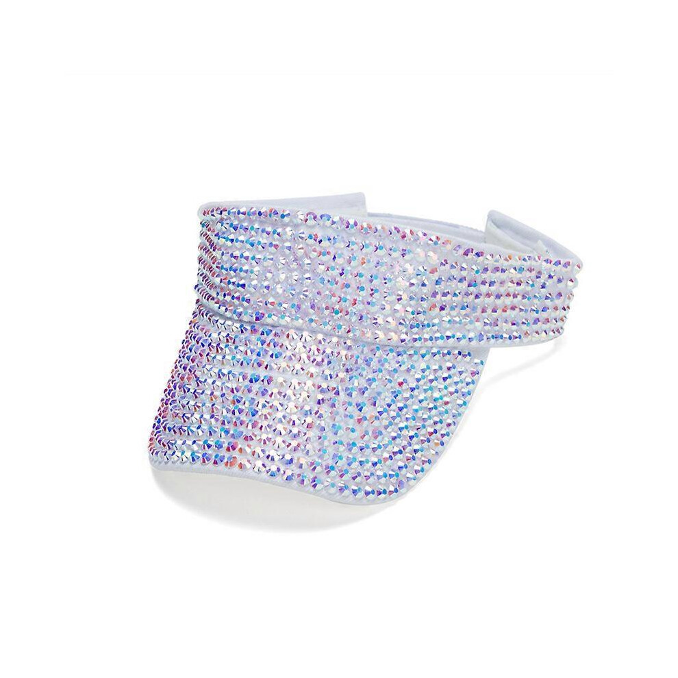 (As show, One size) Shiny Rhinestones Plain Sport Sun Visor Adjustable Summer Cap Visor Caps For Women Men Golf Tennis Cycling Running Jogging white