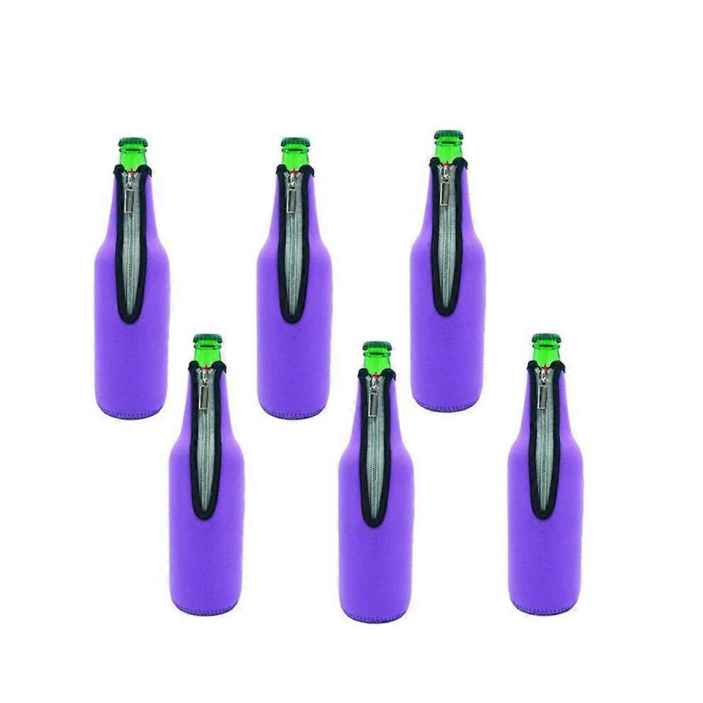 (As Show, One Size) Beer Bottle Cooler, 6 Pieces 500Ml Slide Beer Bottle Cooler, Beer Cooler Purple