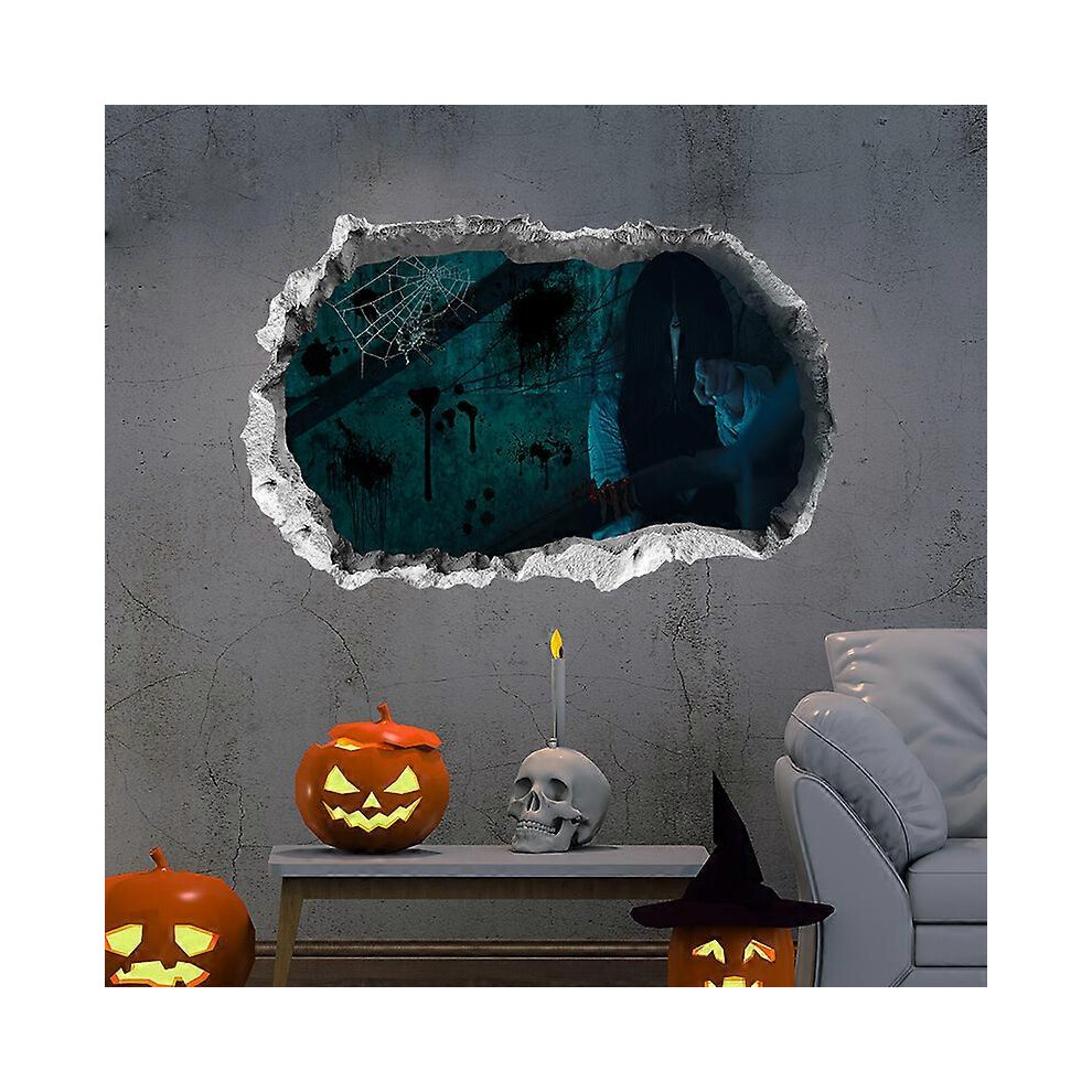 (As show, One size) 3D Halloween Floor Wall Decals, Female Ghost Halloween Wall Stickers, Removable Halloween Wall Decor Scary Decorations for Bedroom