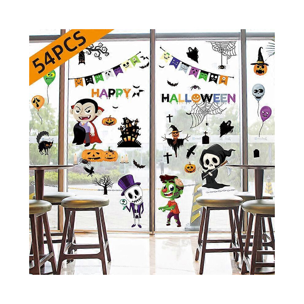 (As show, One size) 54 PCS Halloween Window Clings Halloween Window Stickers Skeleton Window Clings Halloween Windows Decorations for Glass Walls Hall