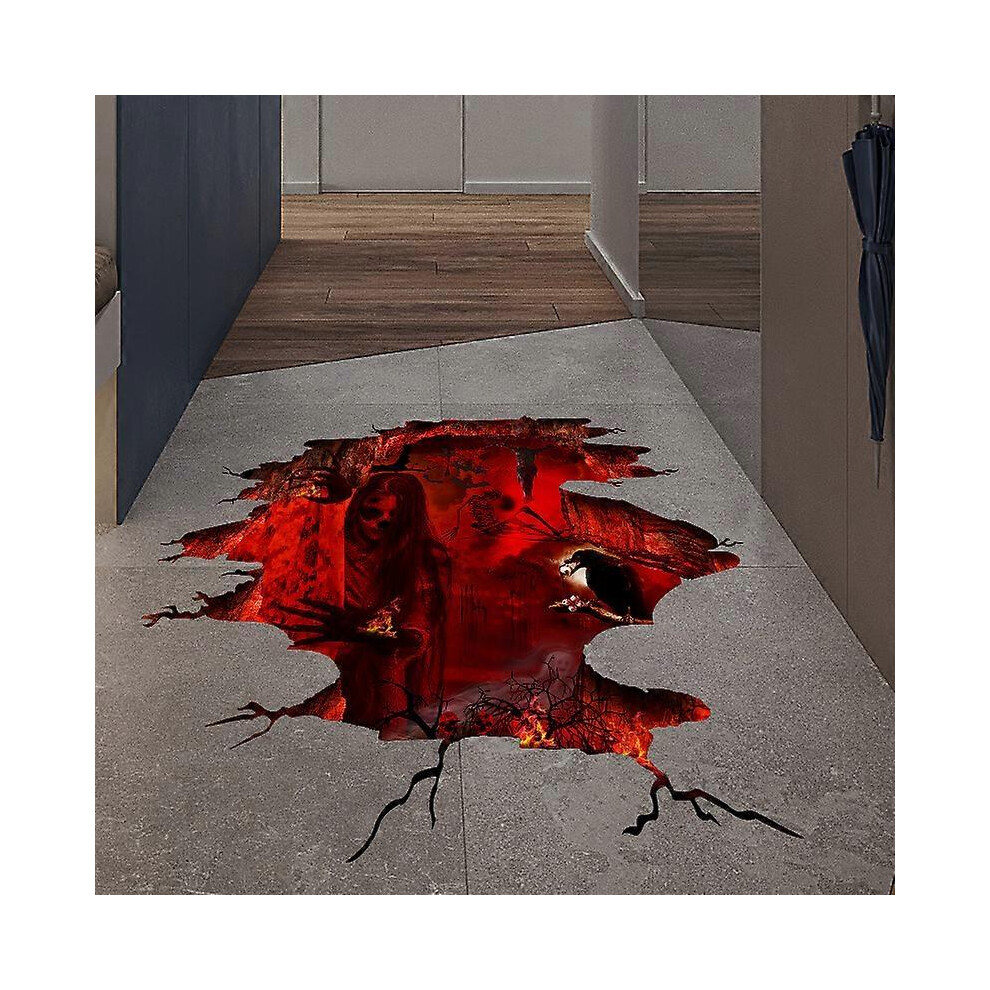(As show, One size) 3D Halloween Wall Decals, scary woman Halloween Floor Wall Stickers, Removable Halloween Wall Cling, Halloween decoration, Hallowe