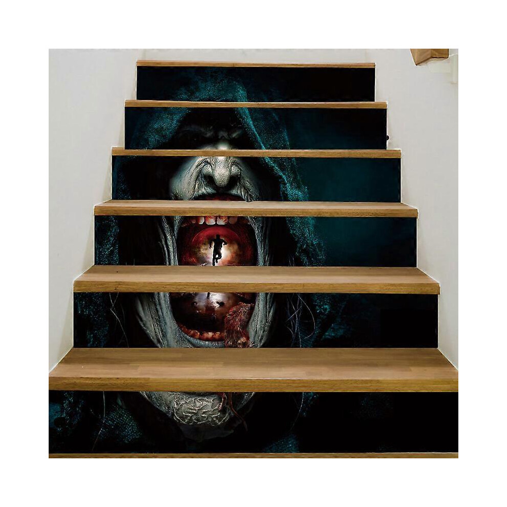 (As show, One size) Halloween stairs stickers, horror mouth Stairs Sticker Wall Stickers 3D Halloween Theme Self-Adhesive Stairs Sticker for Home Or H