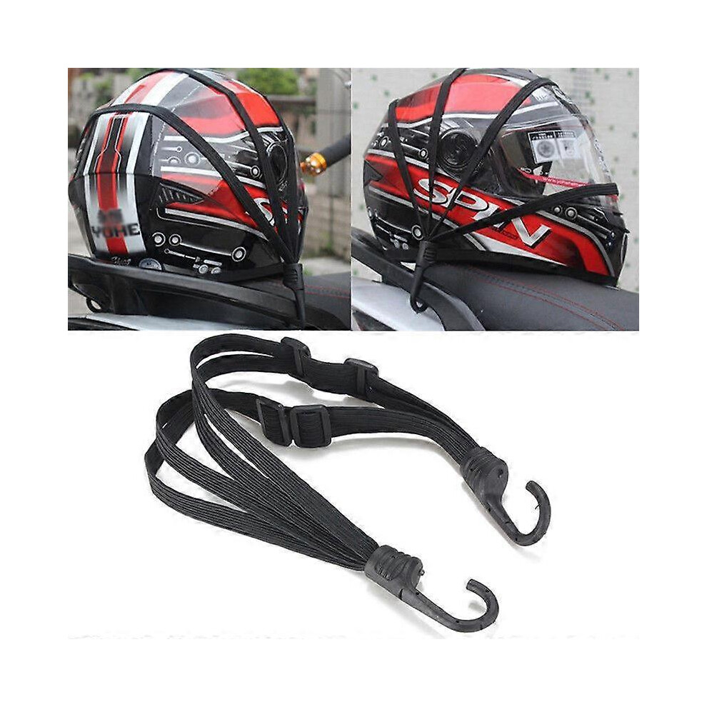 (As show, One size) Motorcycle Helmet Luggage Straps Adjustable Bicycle Elastic Rope Belt With Hooks 60CM