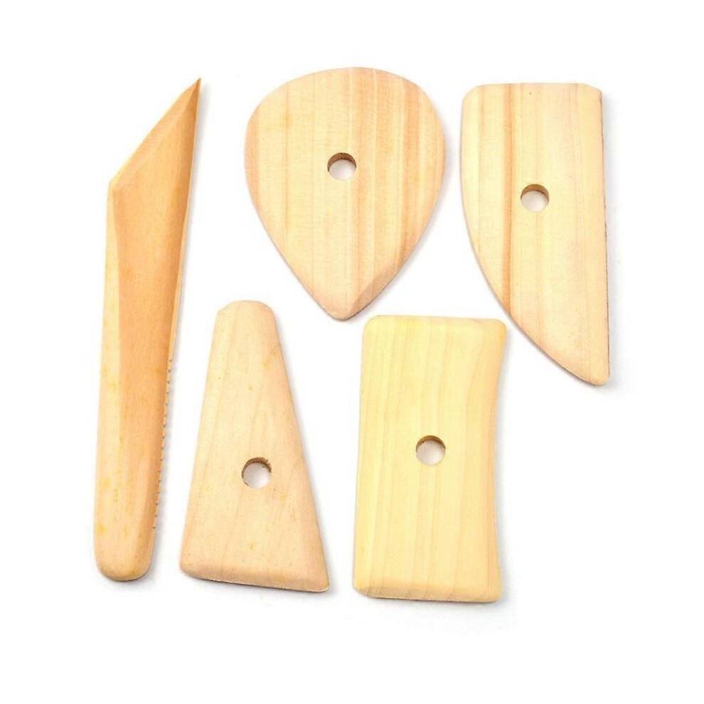 (As show, One size) Set of 5 Clay Scrapers Wooden Smooth Ceramic Pottery Sculpting Scraper Forming ToolClay Repair Tool Craft Sculpting DIY Tool