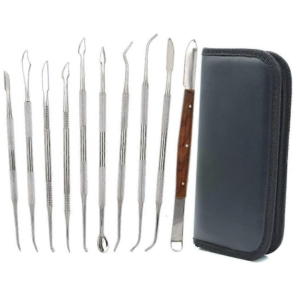 (As show, One size) 10 x Double Ended Stainless Steel Wax Sculpting Tools for Sculpting and Clay Sculpting,DIY Pottery Sculpting Tool Kit,Chisel Spatula and Carrying Case