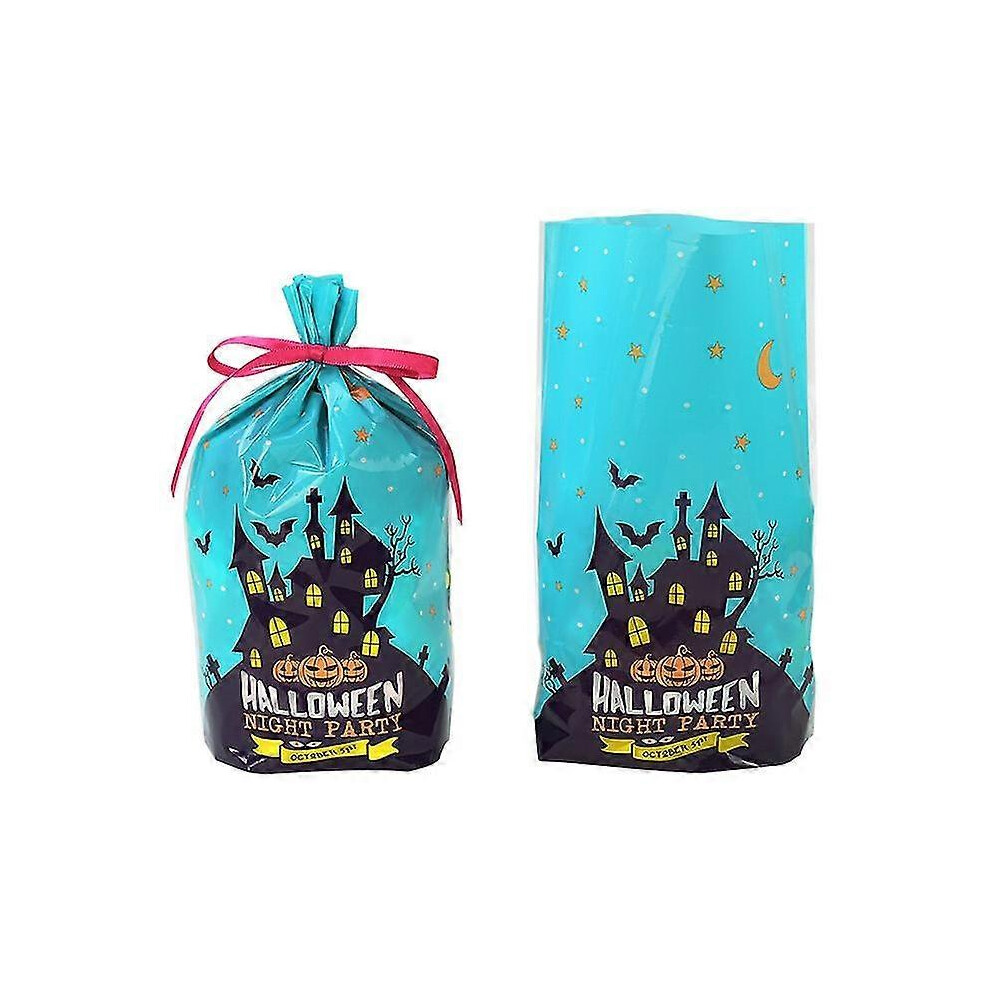 (As show, One size) 50pcs Halloween Candy Bags Cookies Gift Bag Halloween Party Decoration Candy Boxes Blue