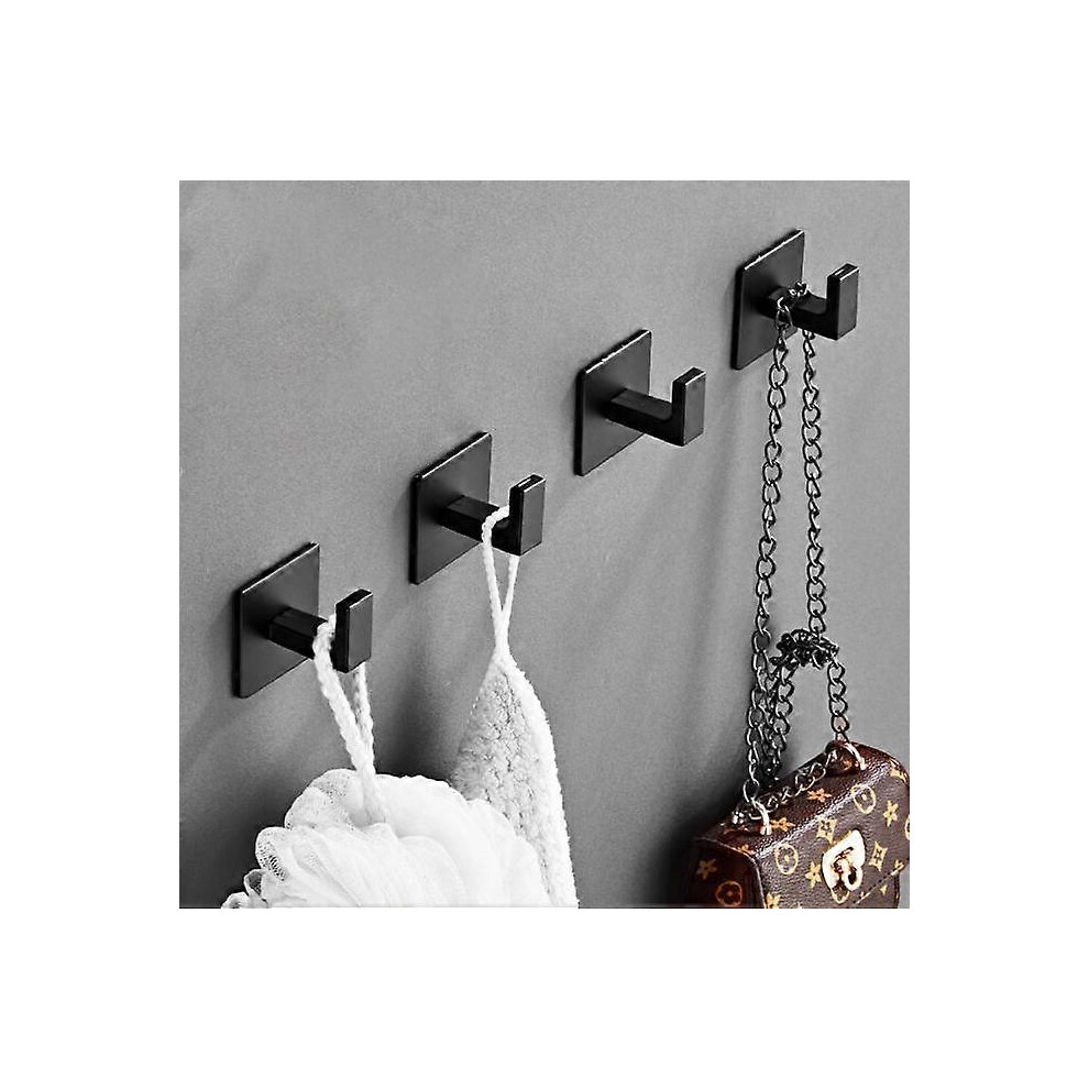(As show, One size) 4 Pcs Noire Crochet Porte-Serviettes Lot de 2  Fixation Murale SUS304 en Acier Inoxydable Unique Robe de Vtements HolderCrochet solide paissi espace a