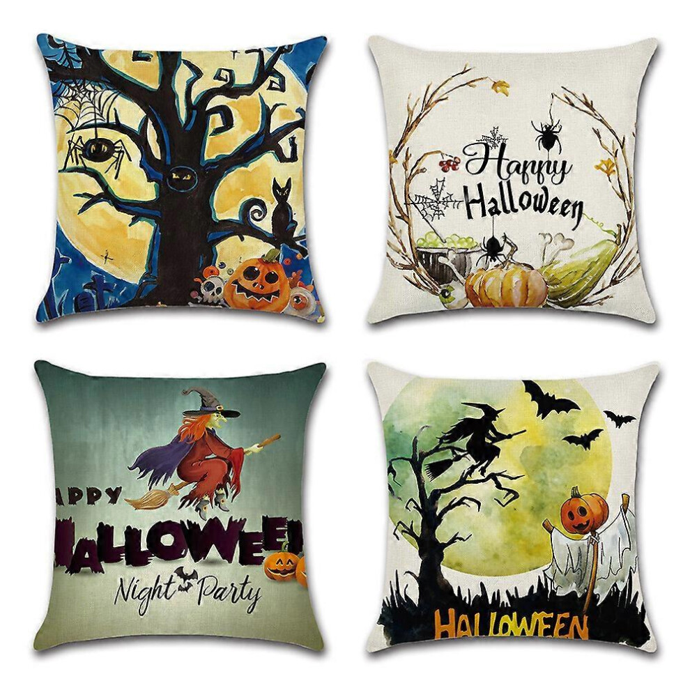 (As show, One size) Halloween Decorations Throw Pillow Covers 18x18 Inches Set of 4 Halloween Decor Clearance Trick or Treat Farmhouse Pumpkin Bat Cus