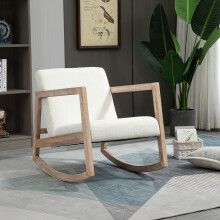 HOMCOM Rocking Chair Upholstered Armchair Wooden Accent Chair Cream
