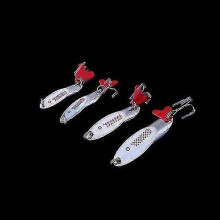 (As show, One size) 4pcs 9/12/15/24g Fishing Spoon Lure Sequin Paillette Metal Hard Bait Hook Red Scale Tackle Silver