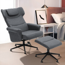 Faux Leather Swivel Armchair with Footstool, Grey