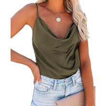 (As show, One size) Silk Camisole Tops For Women Cowl Neck Camis Satin Tank Top Sexy Spaghetti Strap Sleeveless Loose Blouselarge