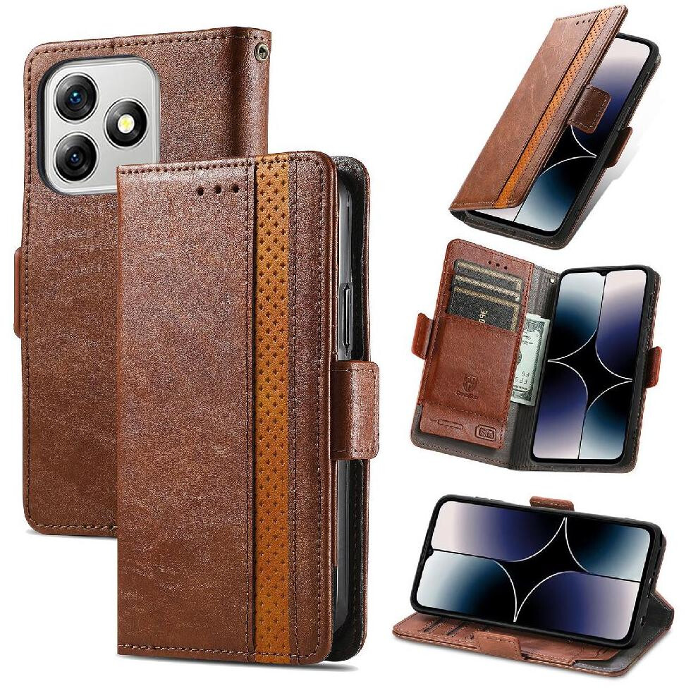 (Brown) Case For Ulefone Note 18 Ultra Wallet Multi-Color Splicing Multi-Card Slot Business Brown 764563787258