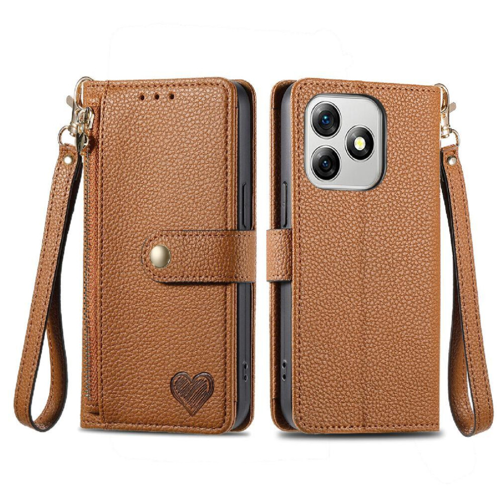(Brown) Flip Case For Ulefone Note 18 Ultra Leather Case Love Shockproof Zipper Wallet Brown 764563787296