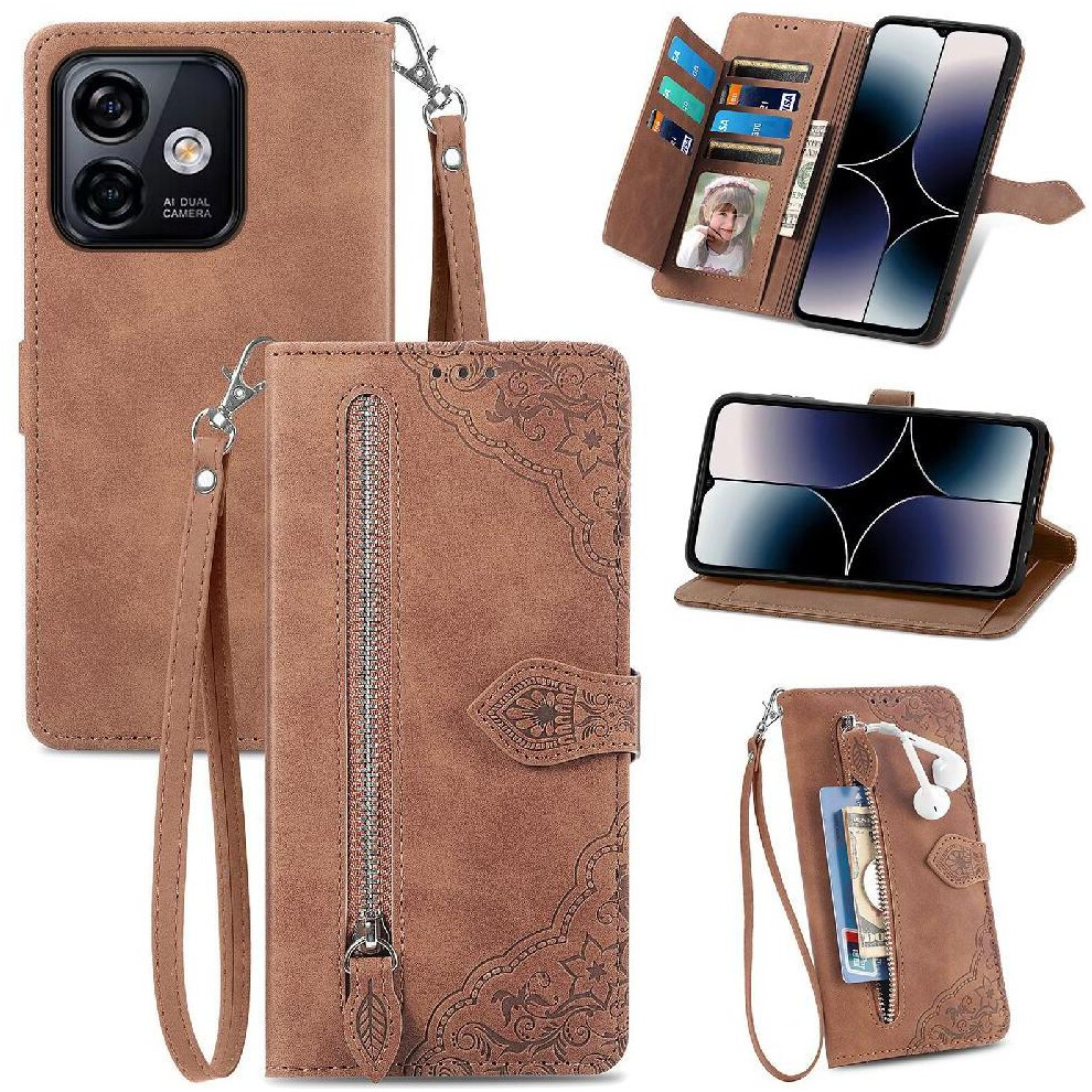 (Brown) Case For Ulefone Note 18 Ultra Multi-Card Slot Flip Zipper Style Business Multi-Color Wallet Brown 764563787395
