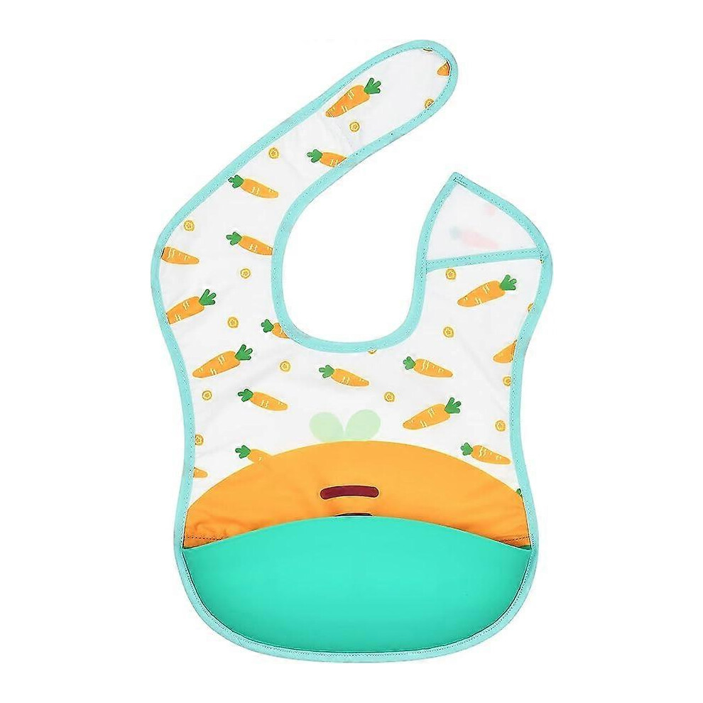 (As Show, One Size) Waterproof Baby Bib With Silicone Food Catcher Pocket, Adjustable Feeding Bib Fit For 6-24 Month Toddlers Kikidex
