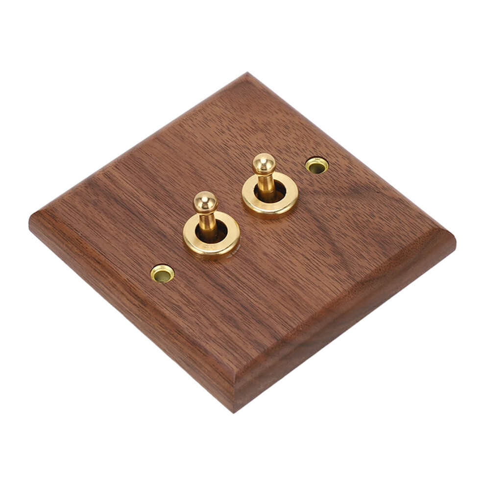 Double Toggle Switch Retro Walnut Wood Wall Mount Panel With Brass Screw 50Hz 250V 9351318829762