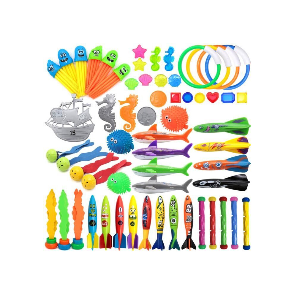 Lot de 60 jouets de plongée pour enfants, jouet de piscine, pierres précieuses de plongée, coffre au trésor sous-marin pour enfants, garçons