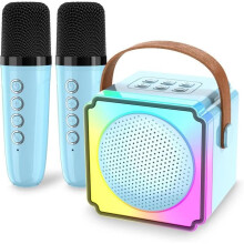 Microphone karaoké sans fil pour enfants avec 2 micros – Bluetooth 5.3 – Changeur de voix et lumière LED – Microphones portables pour garçons