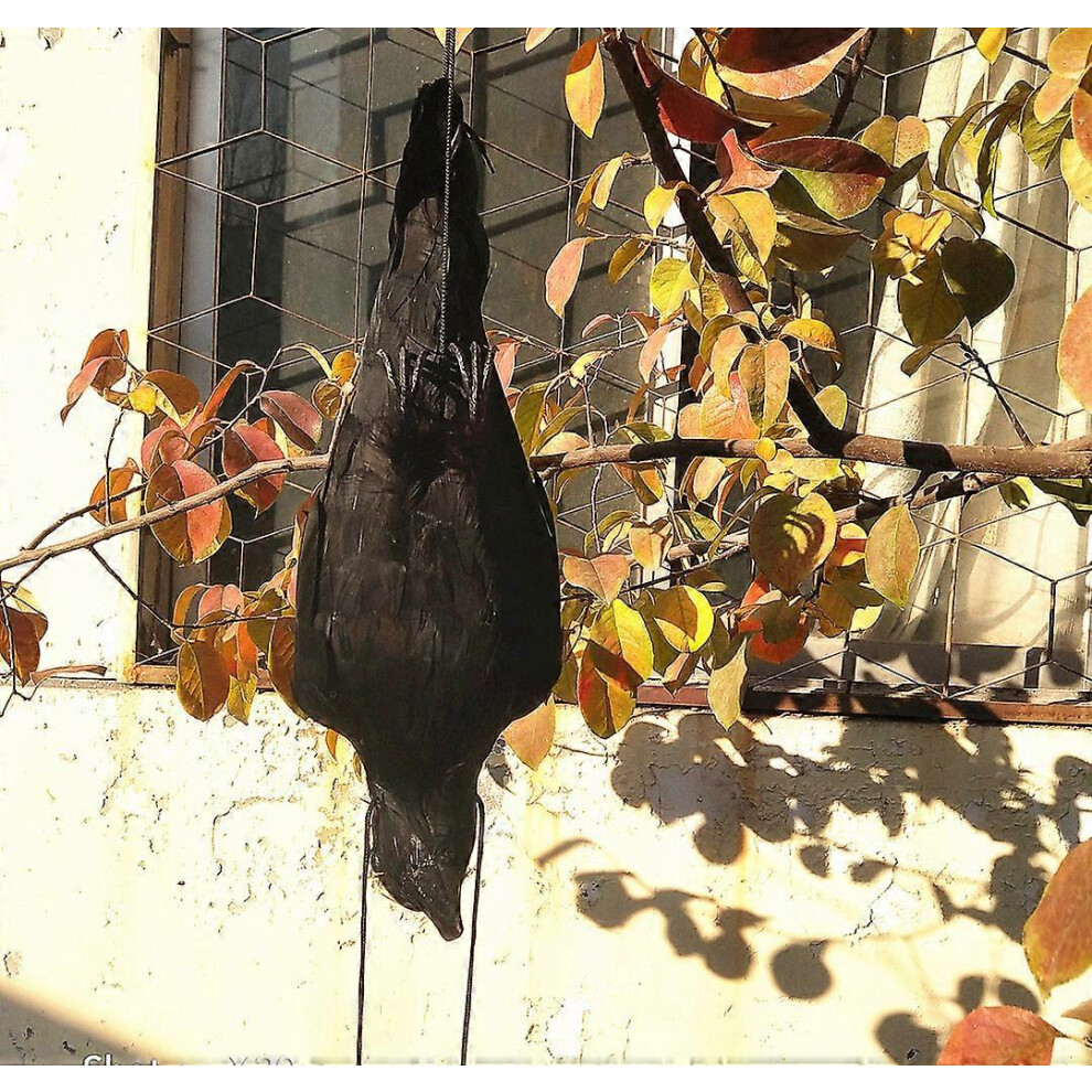 (As show, One size) Simulation hanging dead crow bait halloween props outdoor scarecrow garden courtyard decoration (17 inches)