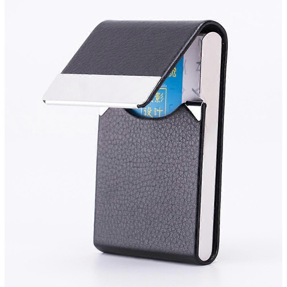 (As Show, One Size) Stainless Steel And Pu Leather Business Card Holder For Men And Women With Magnetic Closure, Business Card/Id Card/Wallet Holder ( Black