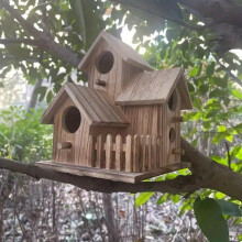 (Wood, 1pc) Wooden Hanging Bird House - Natural Wood Bird Nest with Multiple Compartments for Attracting a Variety of Birds, Ideal for Attracting Birds
