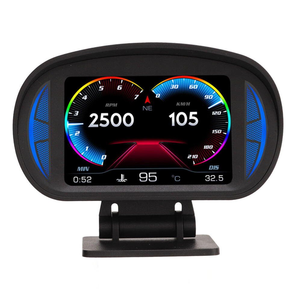 Car Hud Display Obd2 Gps Mode With Inclinometer Compass Speed Rpm Warning Function Universal For Cars 4951318894408