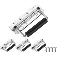 (As show, One size) Spring Loaded Case Handle, 304 Stainless Steel Surface Mount Chest Handle with Rubber Grip, Thickened 2mm (Pack of 4), HCH100-P4