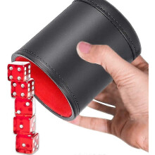 (As show, One size) Leather Dice Cup, Soundproof Leather Dice Tray With 5 Red Dice Ideal For Entertainment Games, Bar, Travel, Party (black)