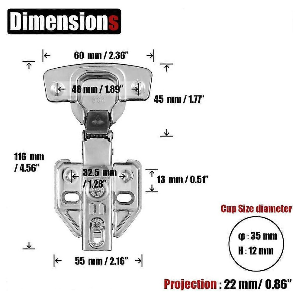 (As Show, One Size) Cabinet Hinges, 100 Degree Soft Closing Partical Overlay Door Hinge For Frameless Cabinets, Stainless Steel Nickel Plated Finish, 8031297152518
