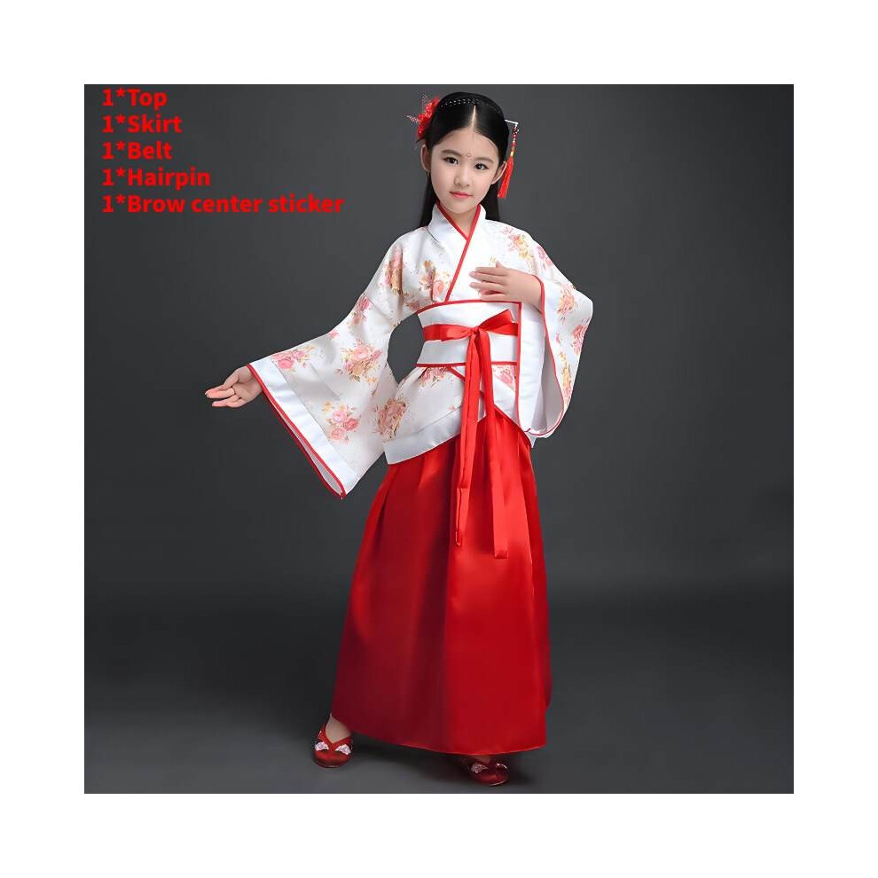 (White Red,Child 120cm)Déguisements de danse traditionnelle chinoise enfants robe de scène cadeau national chanfu