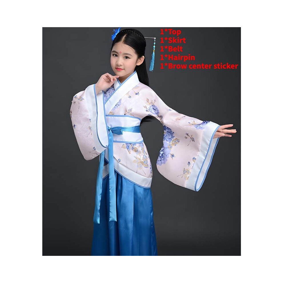 (White Blue,Adult 160Cm)Disfraces De Danza Tradicionales Chinos Para NiñOs Vestido De Escenario Regalo Nacional Hanfu-image