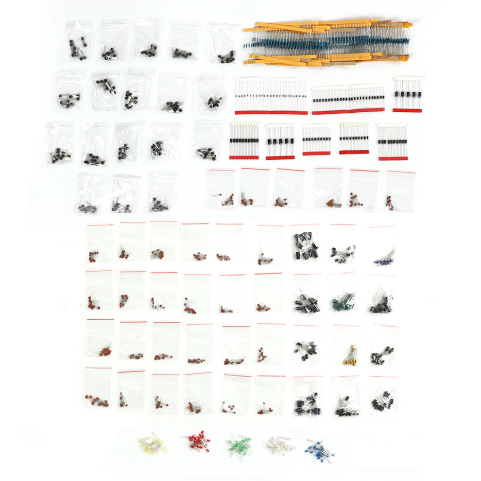 Electronic Components Kit Assortment 6 Values Resistor Electrolytic Capacitor Led Diodes 7891318936036