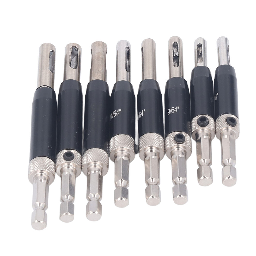8Pcs Self Centering Hinge Drill Bit Black Hex Shank Hinge Hole Opening Drill Tool Set For Woodworking Door Window 3781318936133