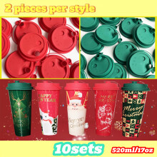 (10 Sets, 17 oz / 520 ml Christmas Collection Mixed Set) 10-Pack Festive Christmas Coffee Cups with Lids, 17oz Reusable Holiday Tumblers, Leak-Proof, Assorted Santa, Ideal for Christmas